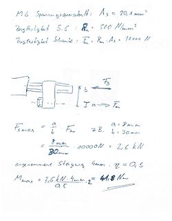 Handgezeichnete mechanische Berechnungen für M6 Schraube