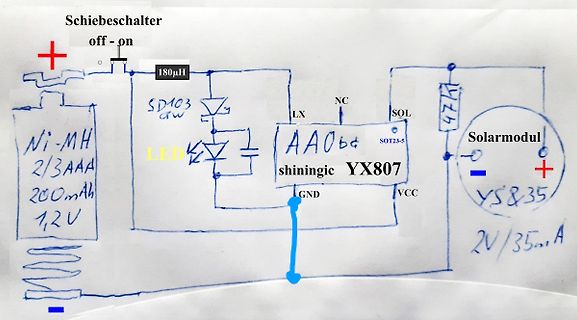 Handgezeichneter Schaltplan eines Solar-Ladegeräts