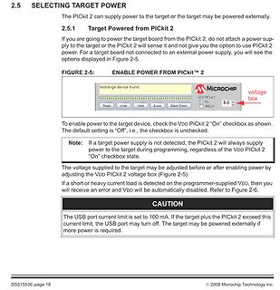Ausschnitt aus einem Datenblatt zur Stromversorgung via PICkit 2