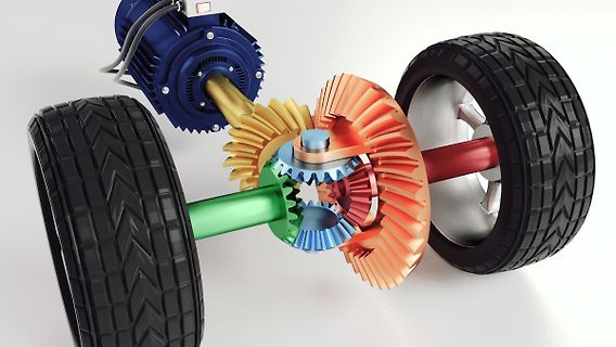 3D-Modell eines Differenzials mit Elektromotor
