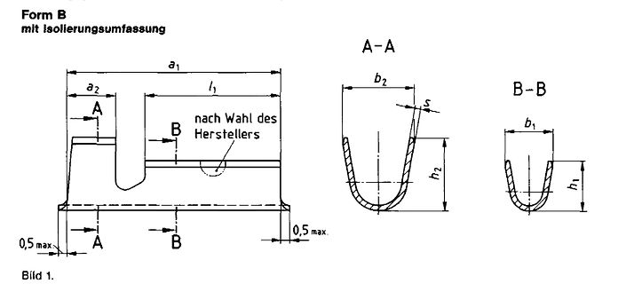 Technische Zeichnung eines Bauteils mit Querschnitten