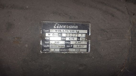 Typenschild eines Eisenmann Motors