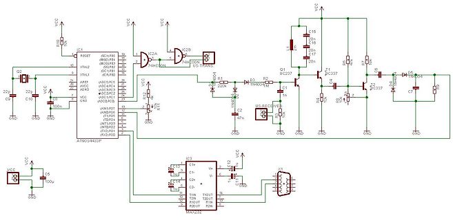 Schaltplan mit AT90S4433P Mikrocontroller und US-Receiver