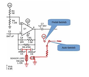 Schaltplan mit Operationsverstärker und LDR-Sensor