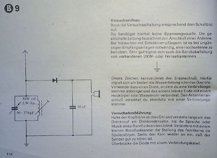 Buchseite mit Schaltplan und Anleitung für Detektorempfänger