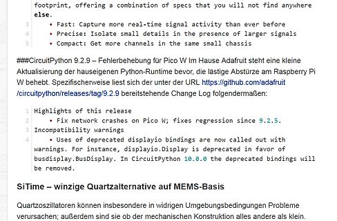 Textausschnitt zu CircuitPython 9.2.9 und SiTime MEMS-Oszillatoren
