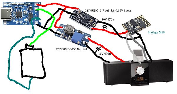 Skizze eines elektronischen Aufbaus mit Spannungsreglern