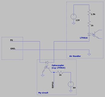 Schaltplan mit Optokoppler zur Trennung von Air Handler und ESP32