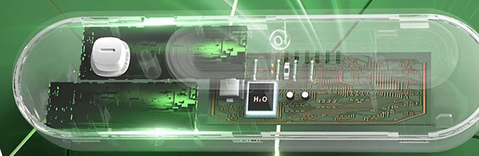 Digitale Illustration einer Kapsel mit Elektronik