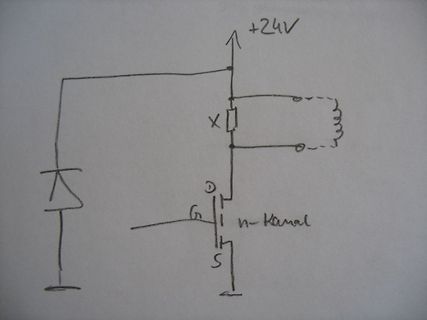 Handgezeichneter Schaltplan mit MOSFET und Spule