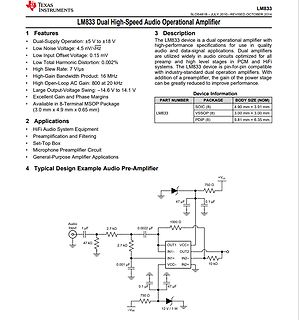 Datenblatt LM833 Dual High-Speed Audio Operational Amplifier