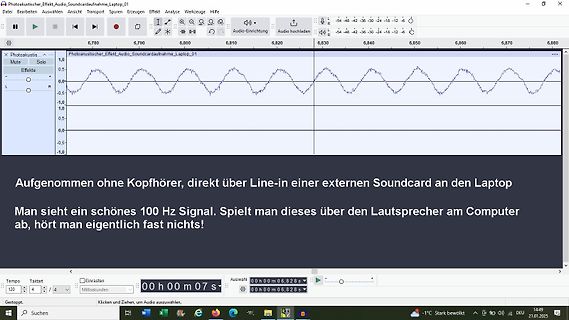Audiosoftware mit Wellenform eines 100 Hz Signals