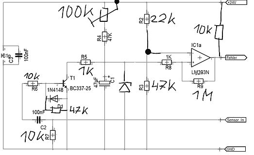 Handgezeichneter Schaltplan mit LM393N