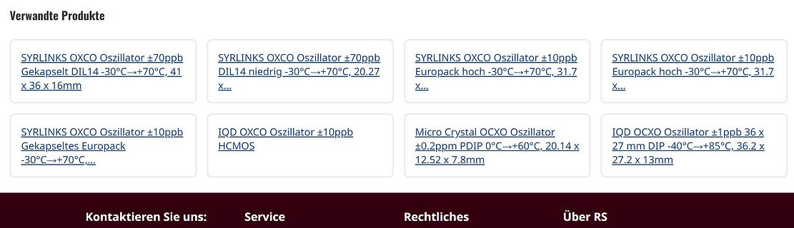 Website-Anzeige verwandter Produkte für Oszillatoren