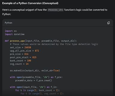 Python Code Snippet zur Konvertierung der PROCESS_UPA Logik