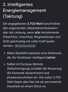 Text über intelligentes Energiemanagement bei Miele-Backöfen