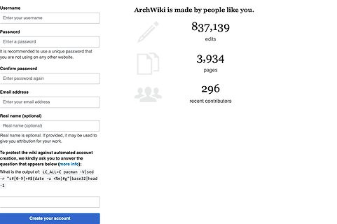 ArchWiki Registrierungsseite