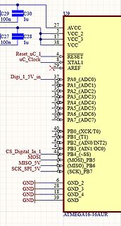 Ausschnitt eines Schaltplans eines ATmega16 Mikrocontrollers