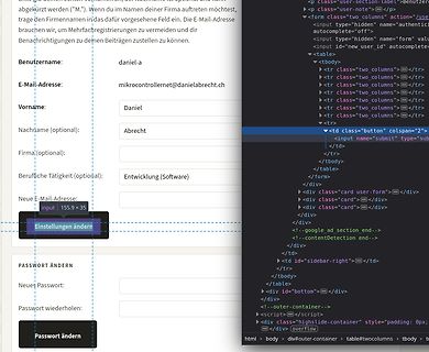 HTML-Quellcode eines Benutzerprofil-Formulars