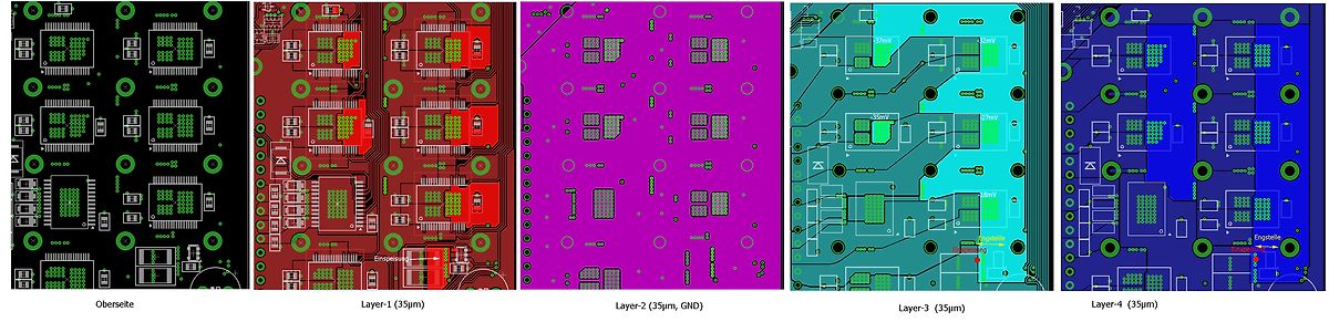 CAD-Ansichten verschiedener Leiterplatten-Lagen