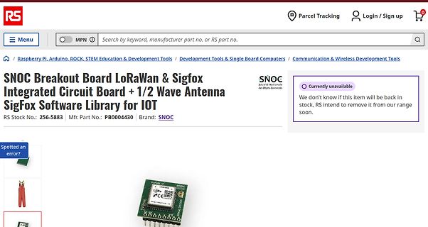 Screenshot einer Produktseite von RS Components