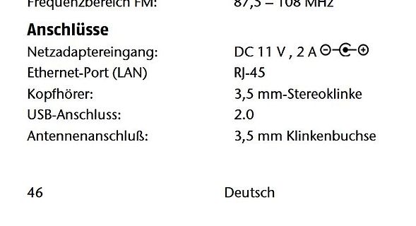 Technische Spezifikationen der Anschlüsse