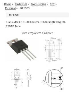 Produktseite eines IRF5305 MOSFETs