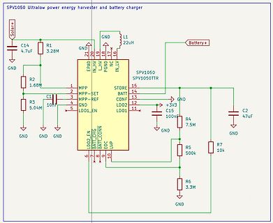 Schaltplan eines SPV1050 Energy Harvesters und Batteriechargers