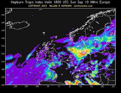 Wetterkarte der Tropopause über Nordwesteuropa