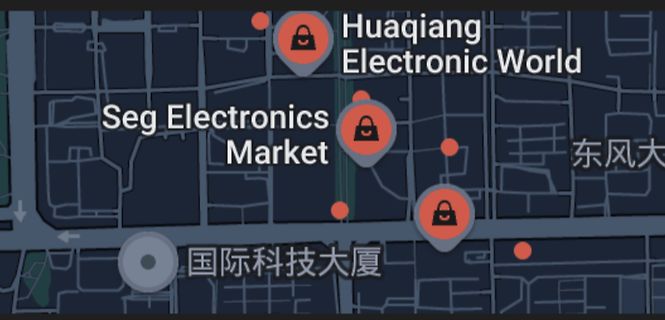 Kartenausschnitt mit Markierungen in Huaqiang Electronic World
