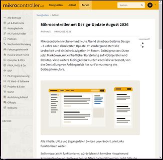 Screenshot eines Design-Updates der Website mikrocontroller.net
