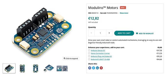 Produktseite eines Modulino Motors im Onlineshop
