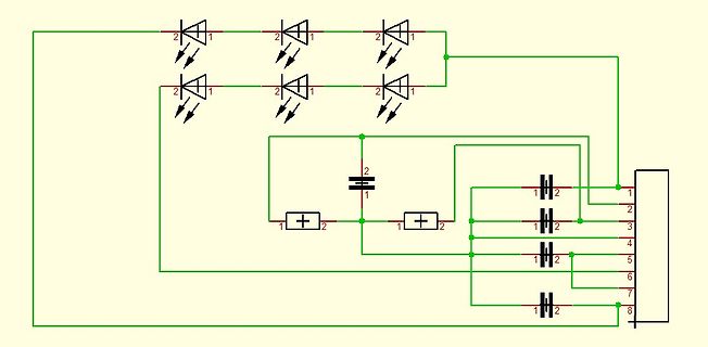 Schaltplan mit LEDs, Widerständen und Mikrocontroller-Anschluss