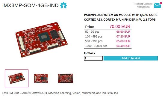Produktseite eines iMX8MP-SOM-4GB-IND Moduls