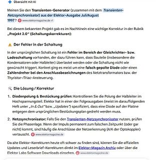 Textkorrektur zu einem Transienten-Generator aus dem Elektromagazin