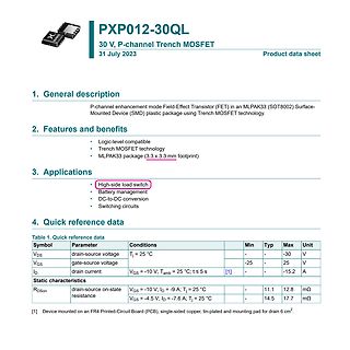 Datenblatt PXP012-30QL Trench MOSFET