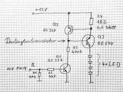 Handgezeichneter Schaltplan einer Darlington-Transistor-Schaltung