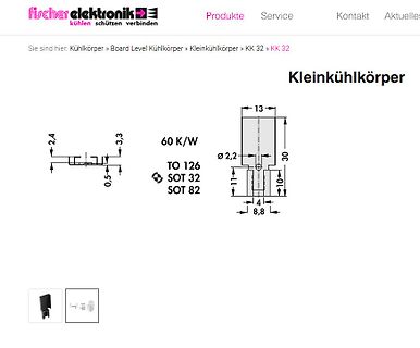 Technische Zeichnung eines Kleinkühlkörpers