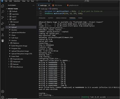 Screenshot eines IDE-Upload-Prozesses für ESP8266