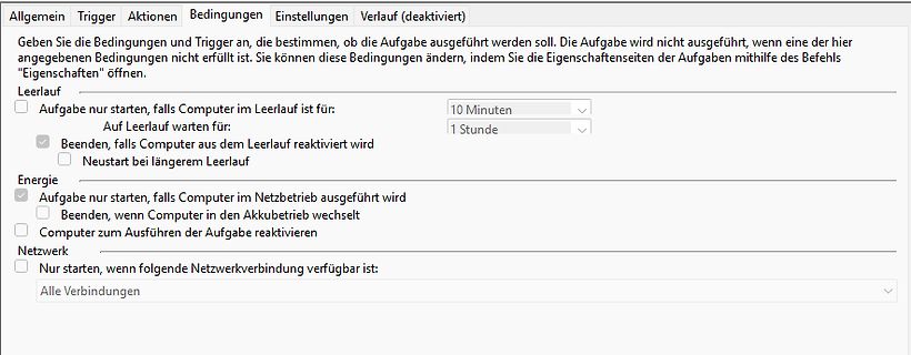 Windows Aufgabenplanung Einstellungen