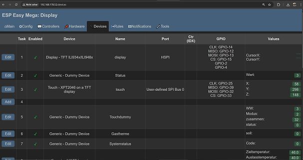 Webinterface ESP Easy Mega Display Konfiguration