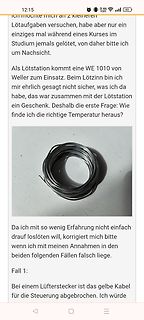 Screenshot eines Forenbeitrags mit Foto von Lötzinn