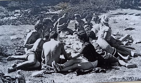 Gruppe junger Menschen beim Picknick im Freien