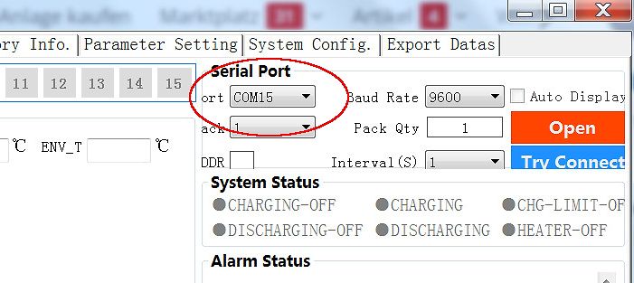 Software-Interface für serielle Kommunikation und Systemstatus
