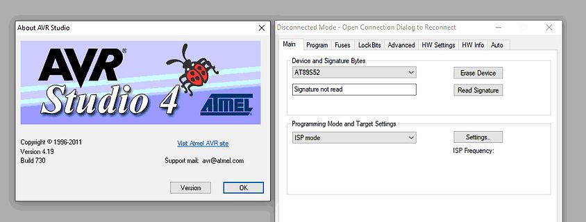 Fenster von AVR Studio 4 Software