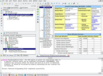 Screenshot eines FPGA Projektstatus Berichts