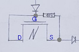 Handgezeichneter Schaltplan mit MOSFET und Diode