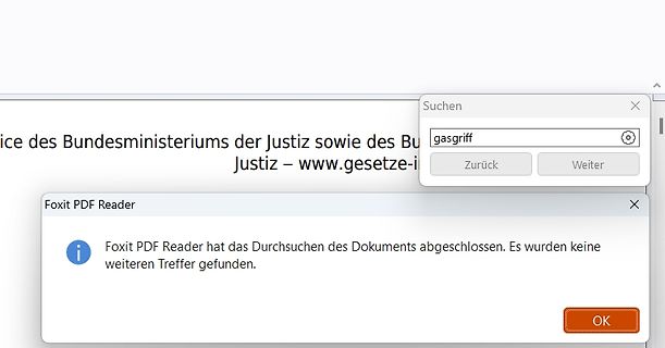 Fehlermeldung Foxit PDF Reader Suchvorgang