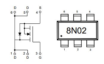 Schaltplan und Gehäusezeichnung eines MOSFETs