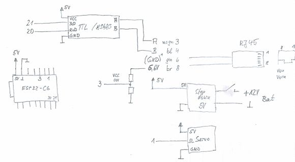 Handgezeichneter Schaltplan mit ESP32-C6 und RS485